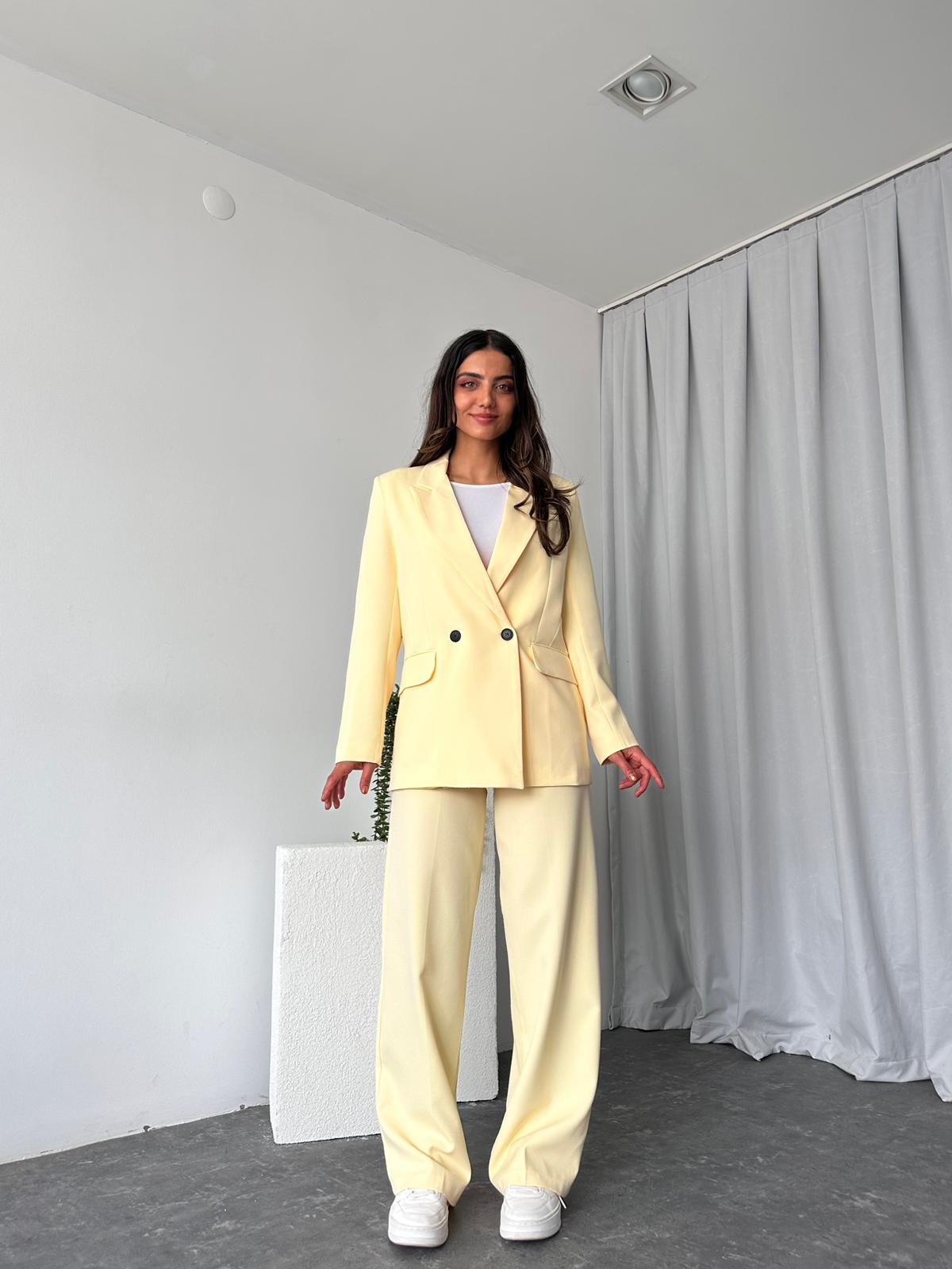 Kadın Sarı Oversize Ceket Pantolon Takım - Görsel 6