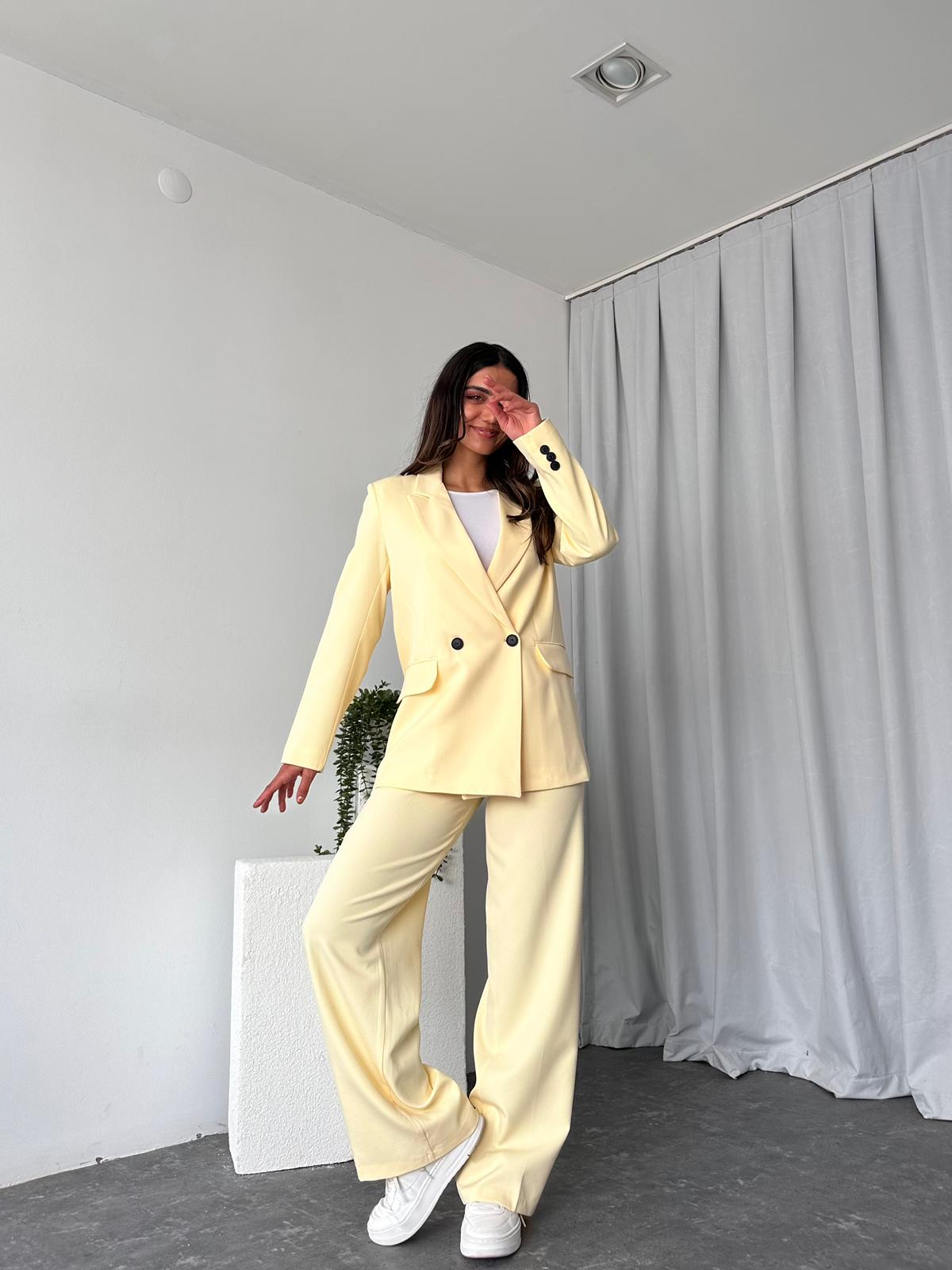 Kadın Sarı Oversize Ceket Pantolon Takım - Görsel 7