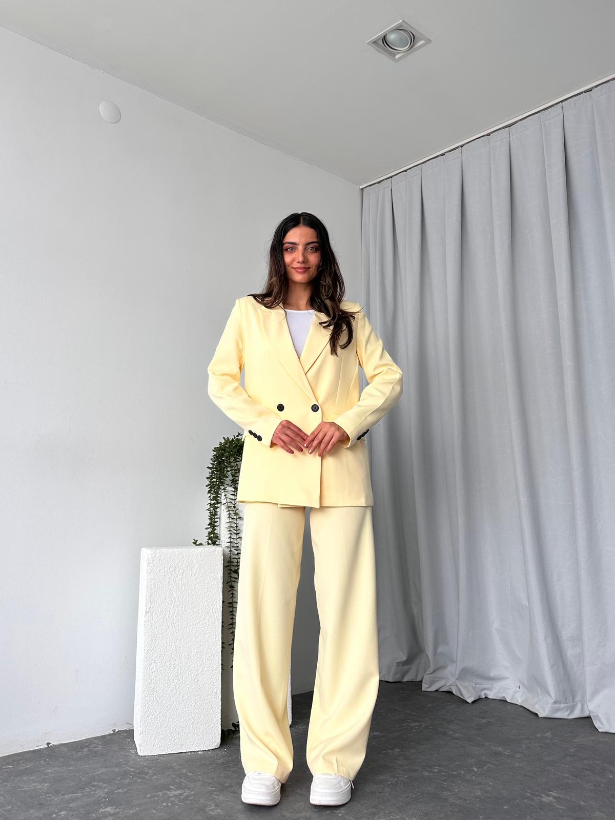 Kadın Sarı Oversize Ceket Pantolon Takım - Görsel 8