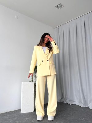 Kadın Sarı Oversize Ceket Pantolon Takım