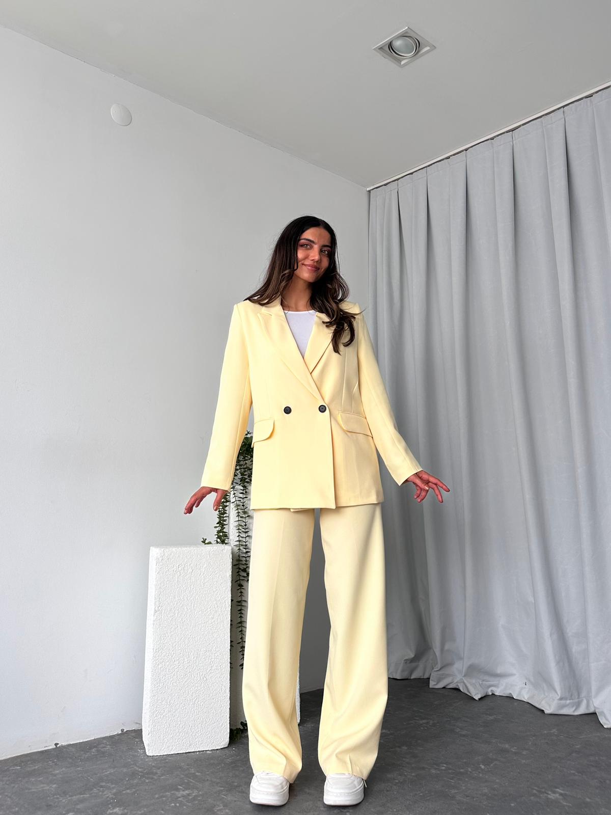 Kadın Sarı Oversize Ceket Pantolon Takım - Görsel 10