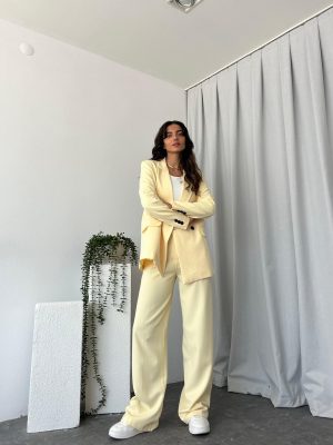 Kadın Sarı Oversize Ceket Pantolon Takım