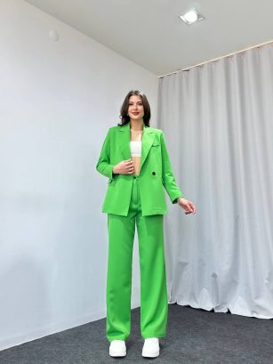 Kadın Yeşil Oversize Ceket Pantolon Takım