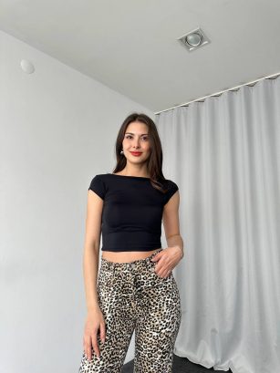 Sırt Dekolteli Basıc Crop (Siyah)