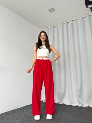 Bel Detaylı Plazzo Pantalon (Kırmızı)
