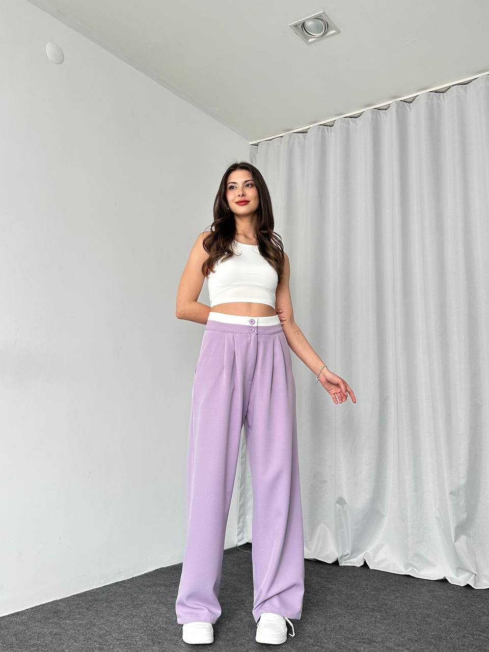 Bel Detaylı Plazzo Pantalon (Lila)