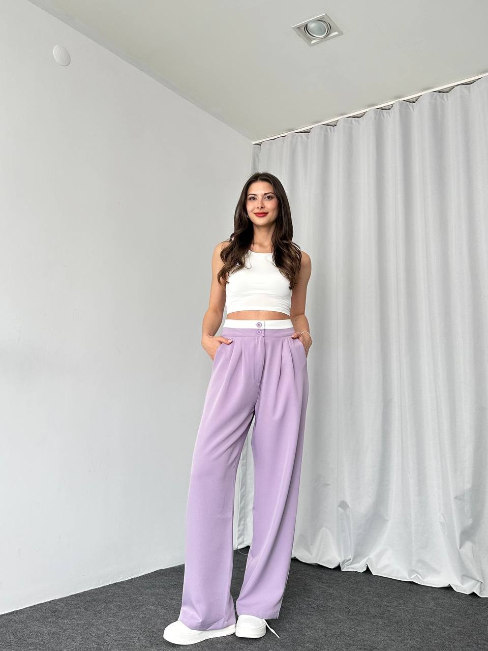 Bel Detaylı Plazzo Pantalon (Lila) - Görsel 2