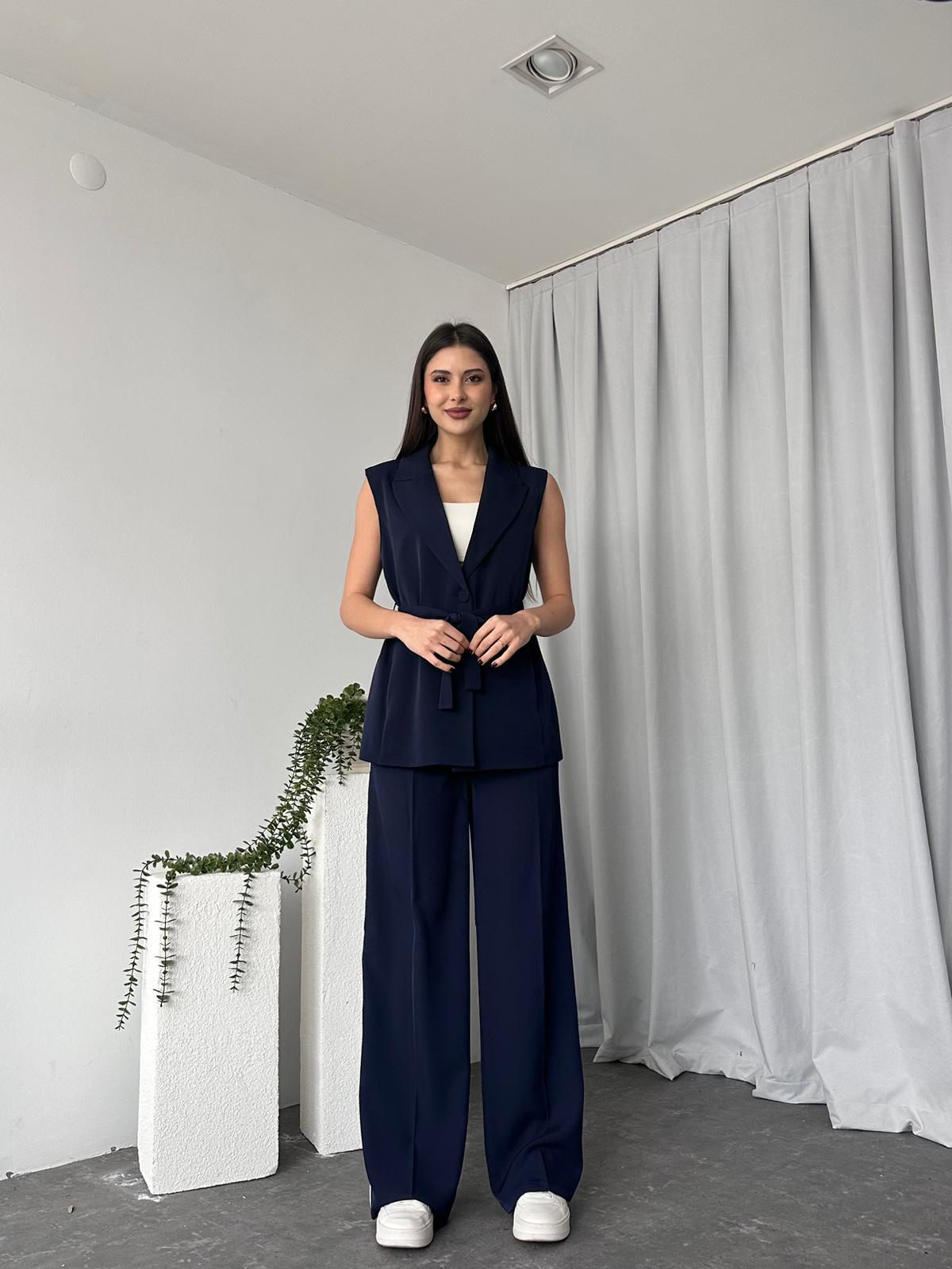 Kadın LACİVERT Uzun Yelekli Takım