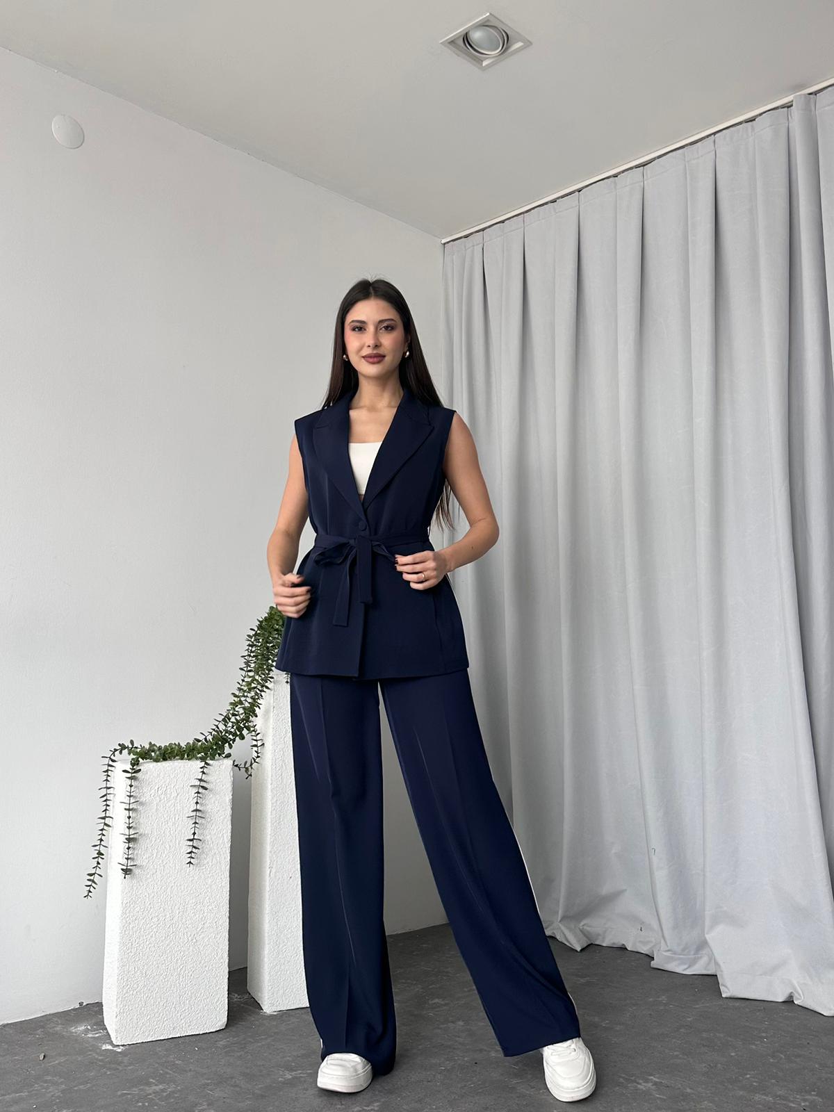 Kadın LACİVERT Uzun Yelekli Takım - Görsel 3