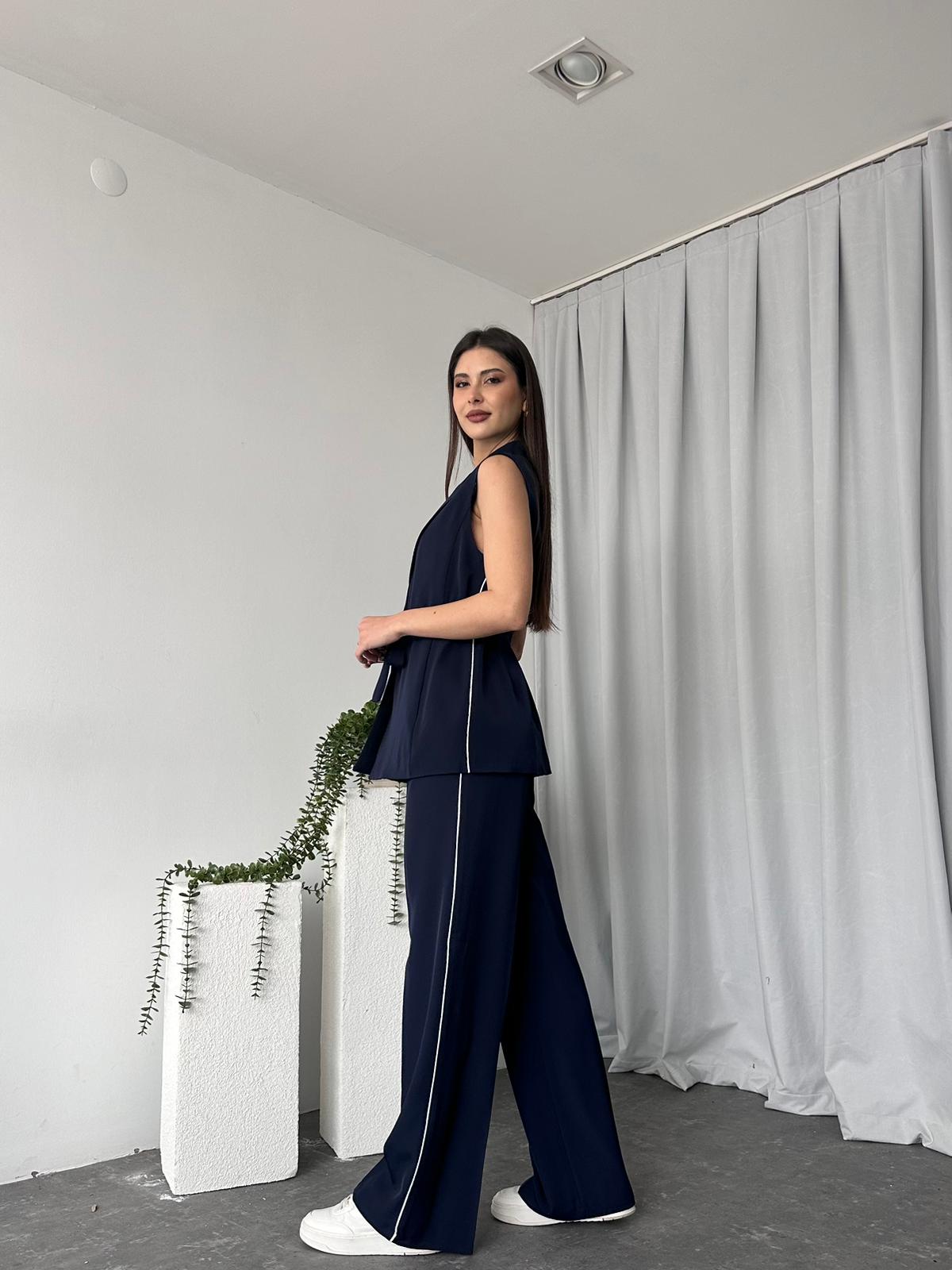 Kadın LACİVERT Uzun Yelekli Takım - Görsel 4