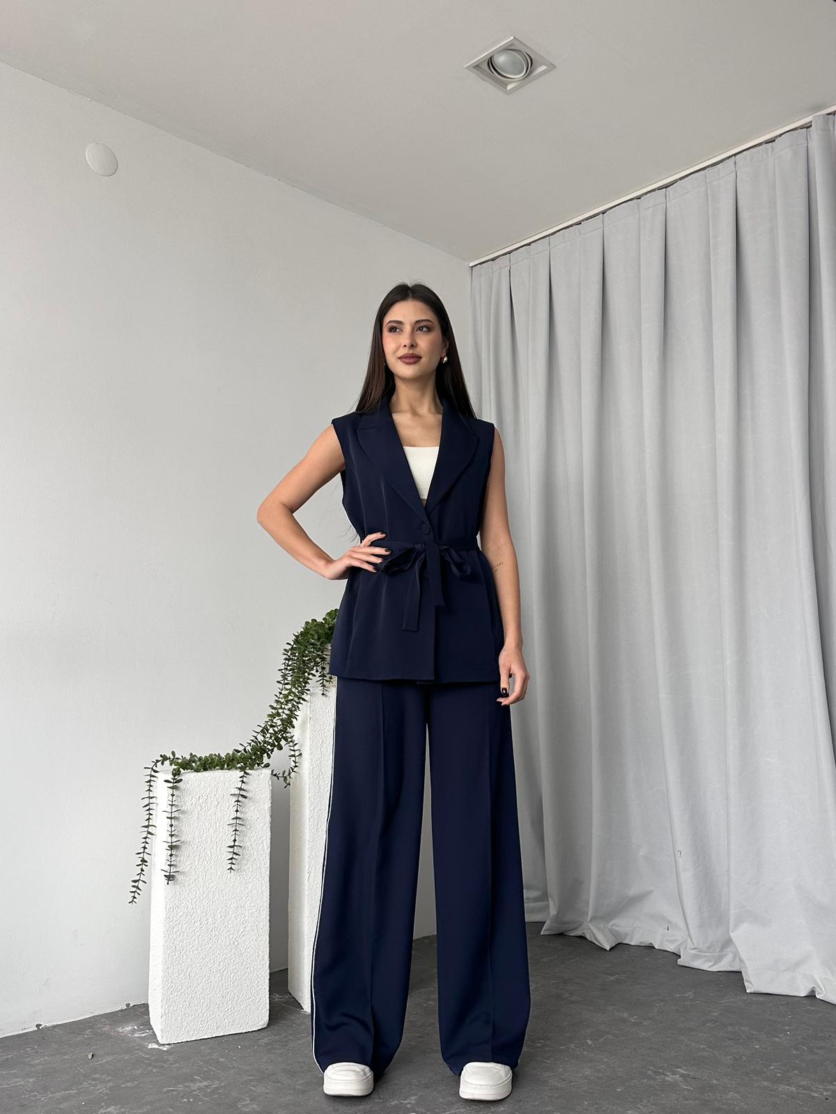 Kadın LACİVERT Uzun Yelekli Takım - Görsel 5