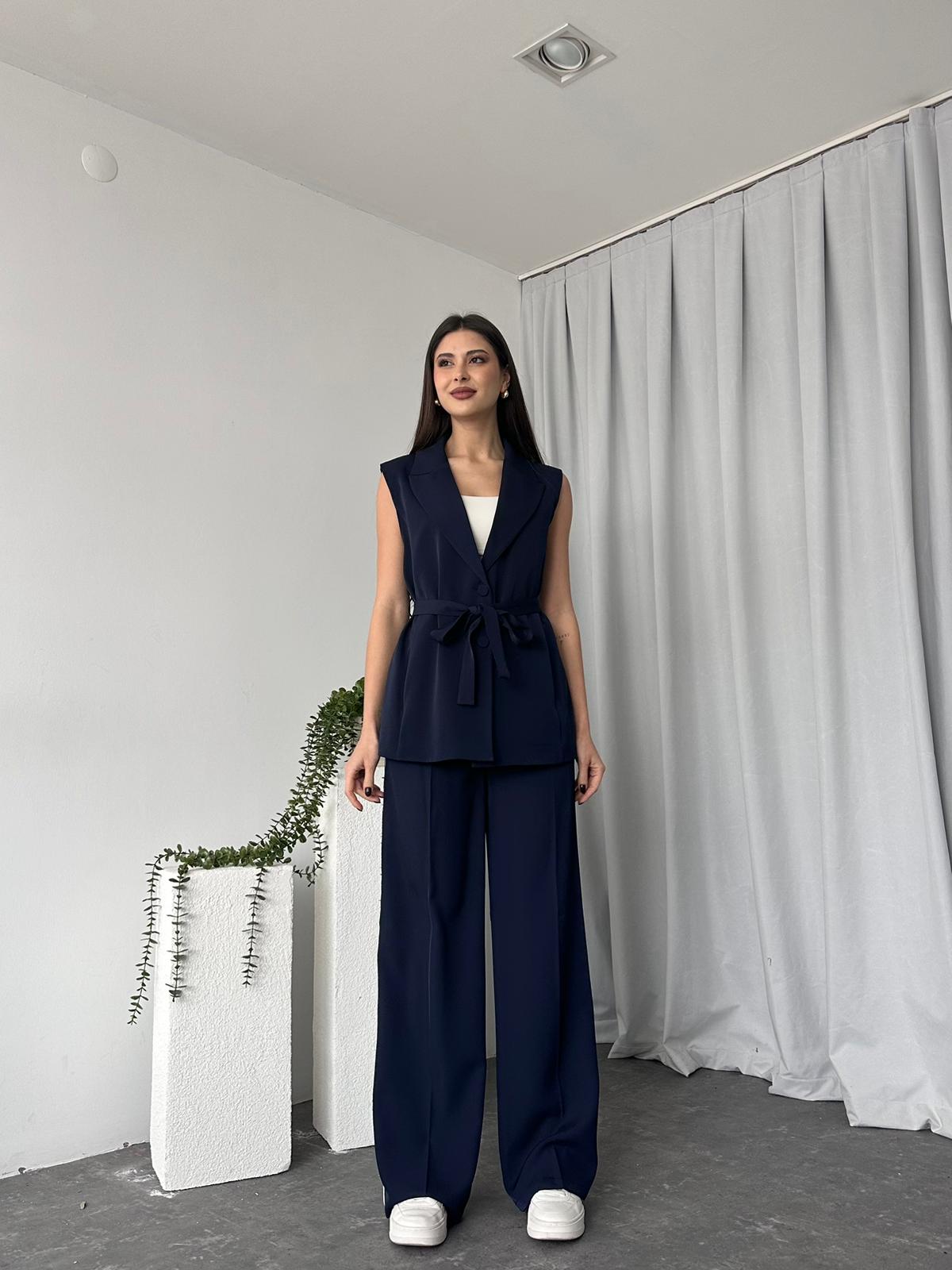 Kadın LACİVERT Uzun Yelekli Takım - Görsel 9