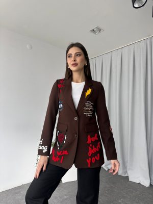 Nakışlı Tasarım Ceket (Kahve)