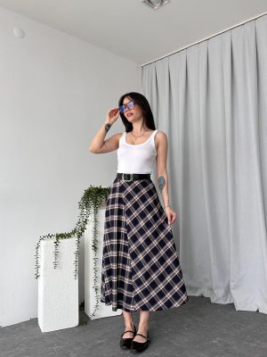 Kadın Lacivert Ekose  Etek