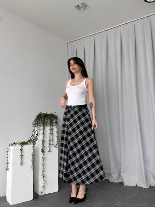 Kadın Siyah Ekose  Etek
