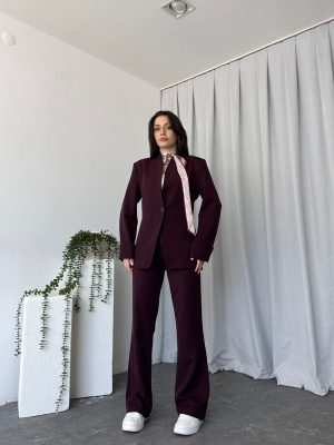 Hakim Yaka Mürdüm Ceket Pantolon Takım