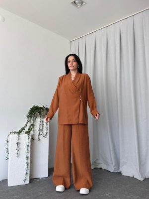 Kadın Kiremit Rengi Kimona Takım
