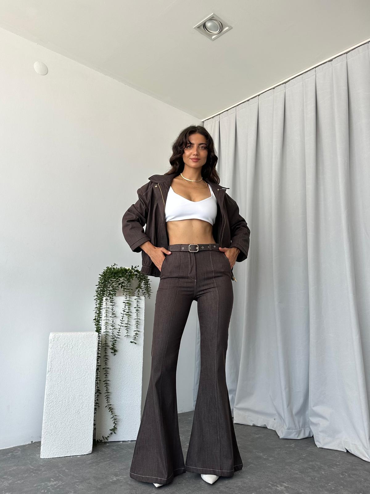 Kahverengi Denim Ceket Pantolon Takım - Görsel 11