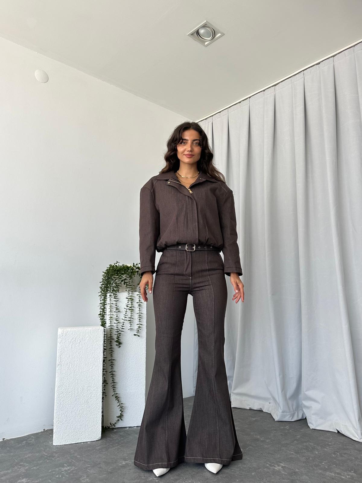 Kahverengi Denim Ceket Pantolon Takım - Görsel 3