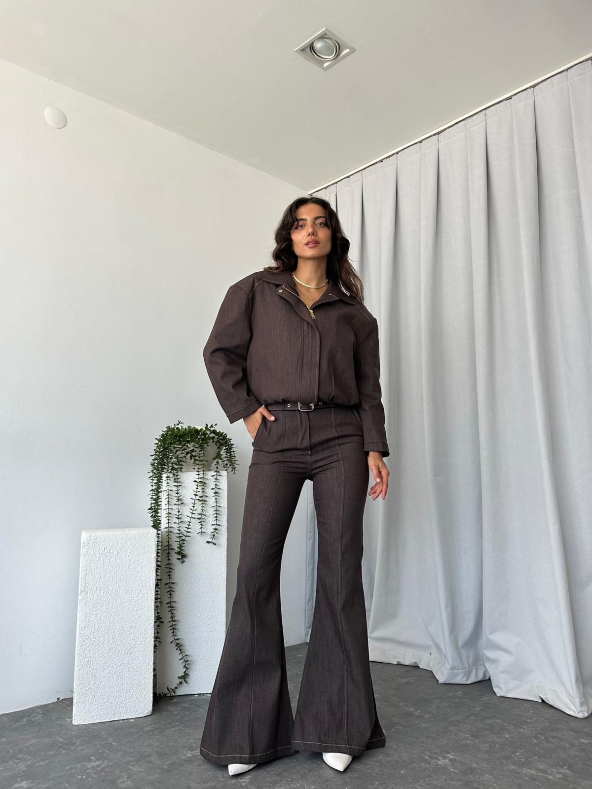 Kahverengi Denim Ceket Pantolon Takım - Görsel 4