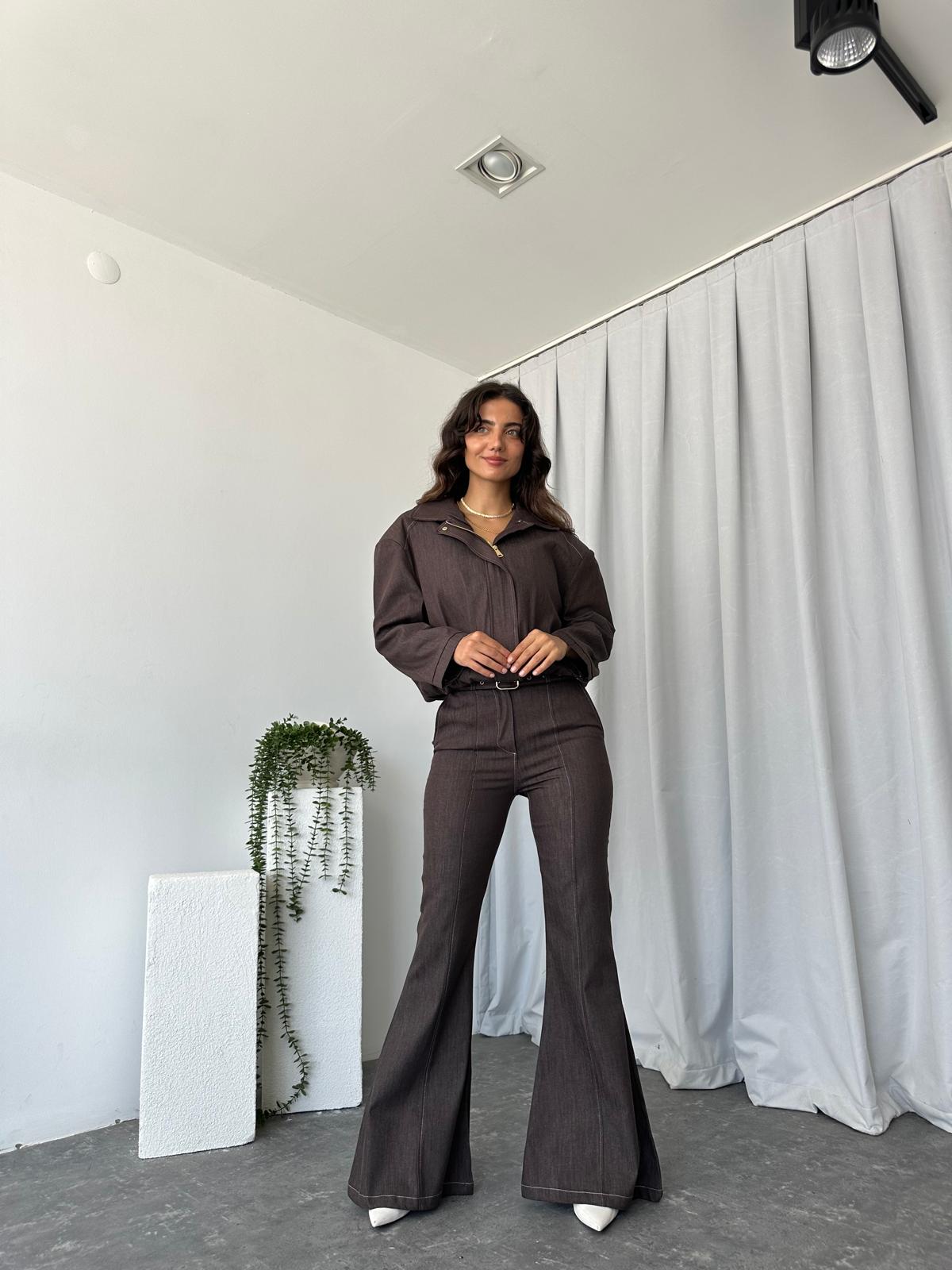 Kahverengi Denim Ceket Pantolon Takım - Görsel 5