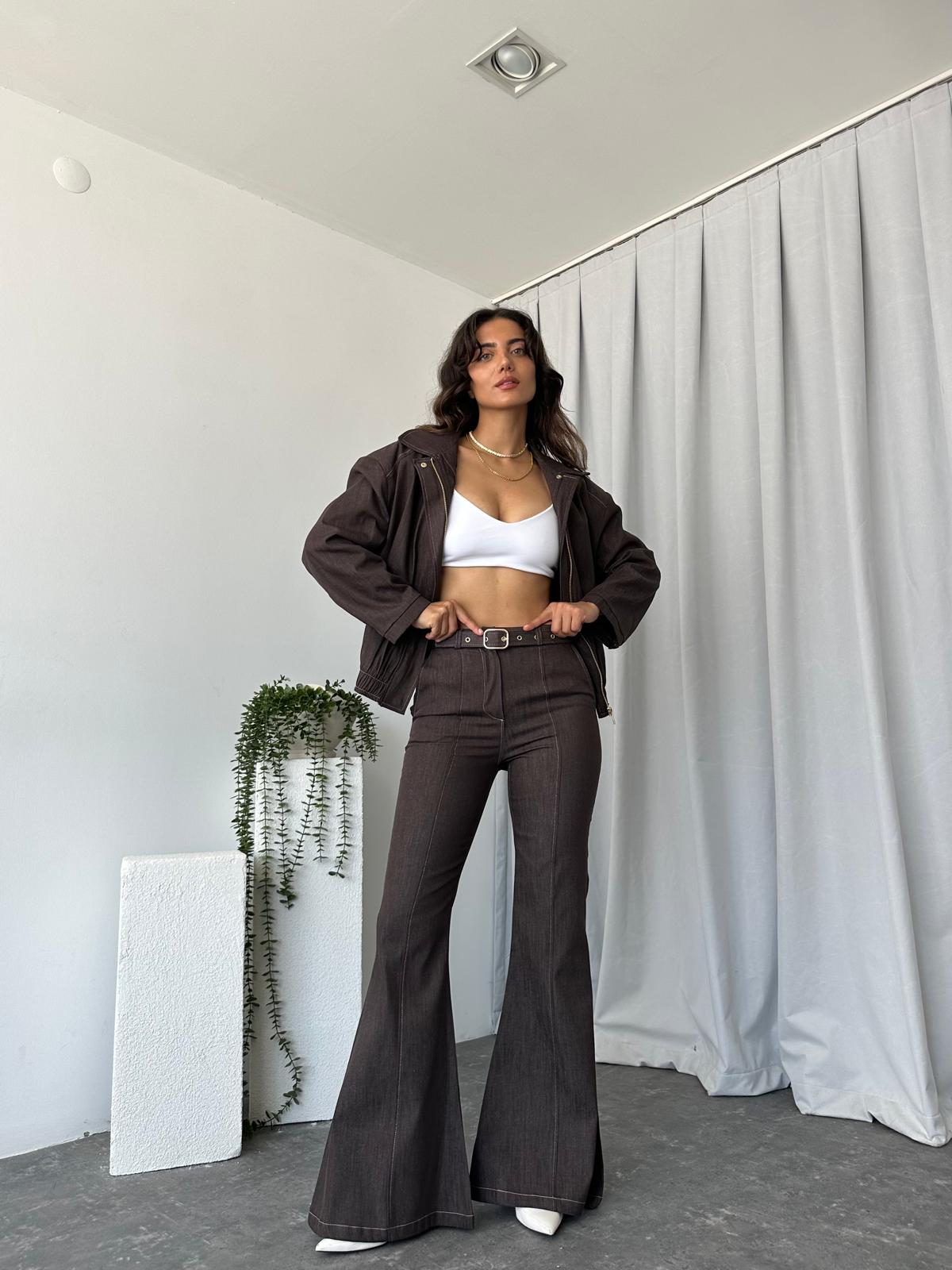 Kahverengi Denim Ceket Pantolon Takım - Görsel 6