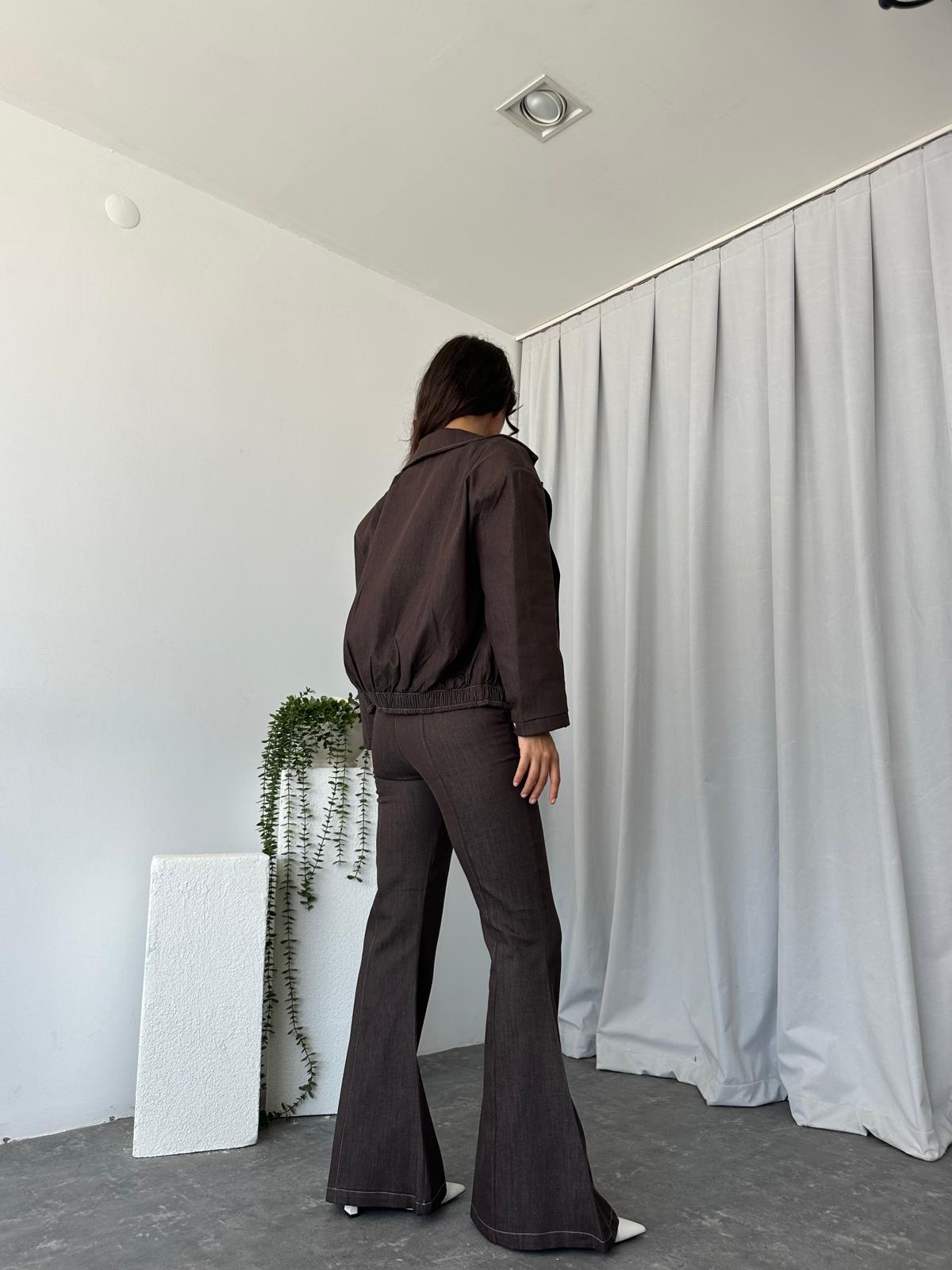Kahverengi Denim Ceket Pantolon Takım - Görsel 7