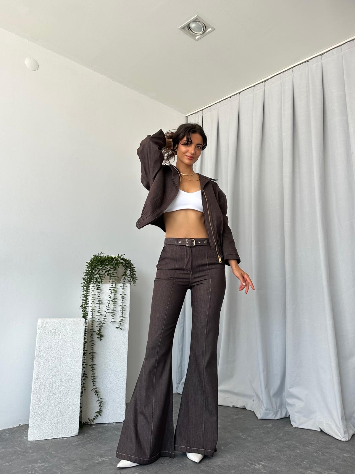 Kahverengi Denim Ceket Pantolon Takım - Görsel 9
