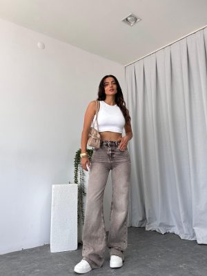 Kahve Tint Yıkama Wide Leg Jean