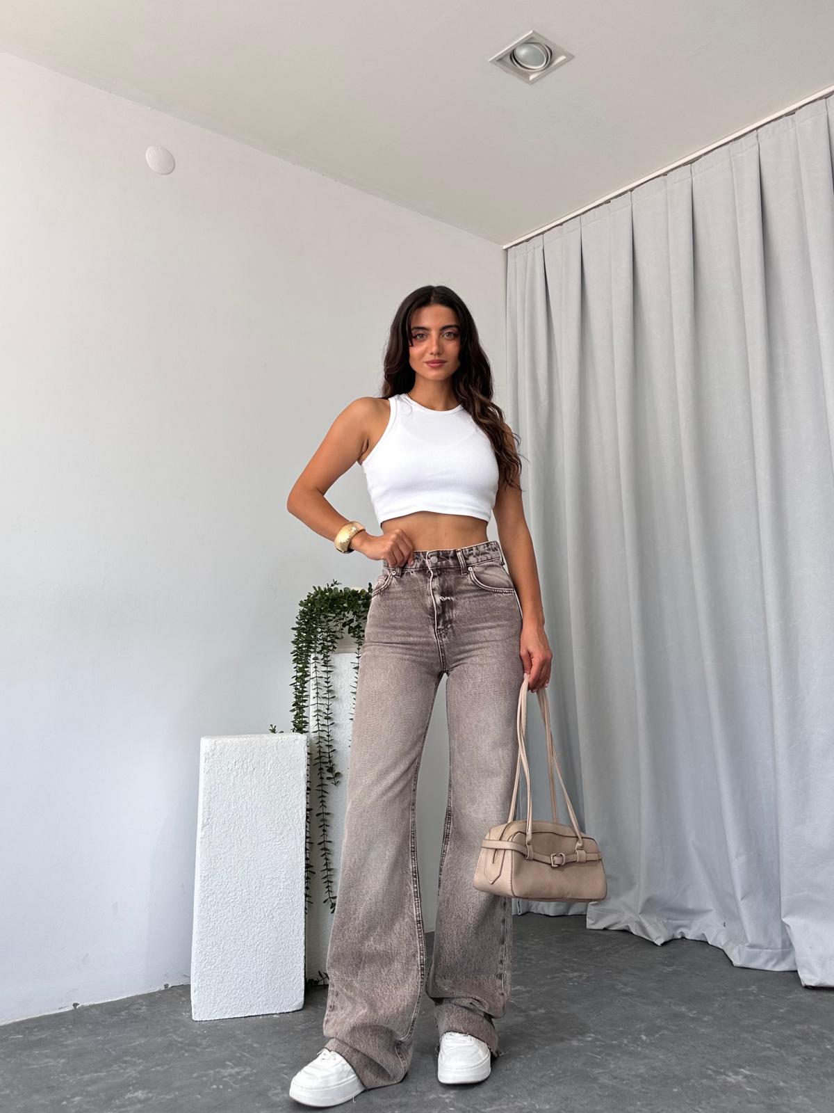 Kahve Tint Yıkama Wide Leg Jean - Görsel 3