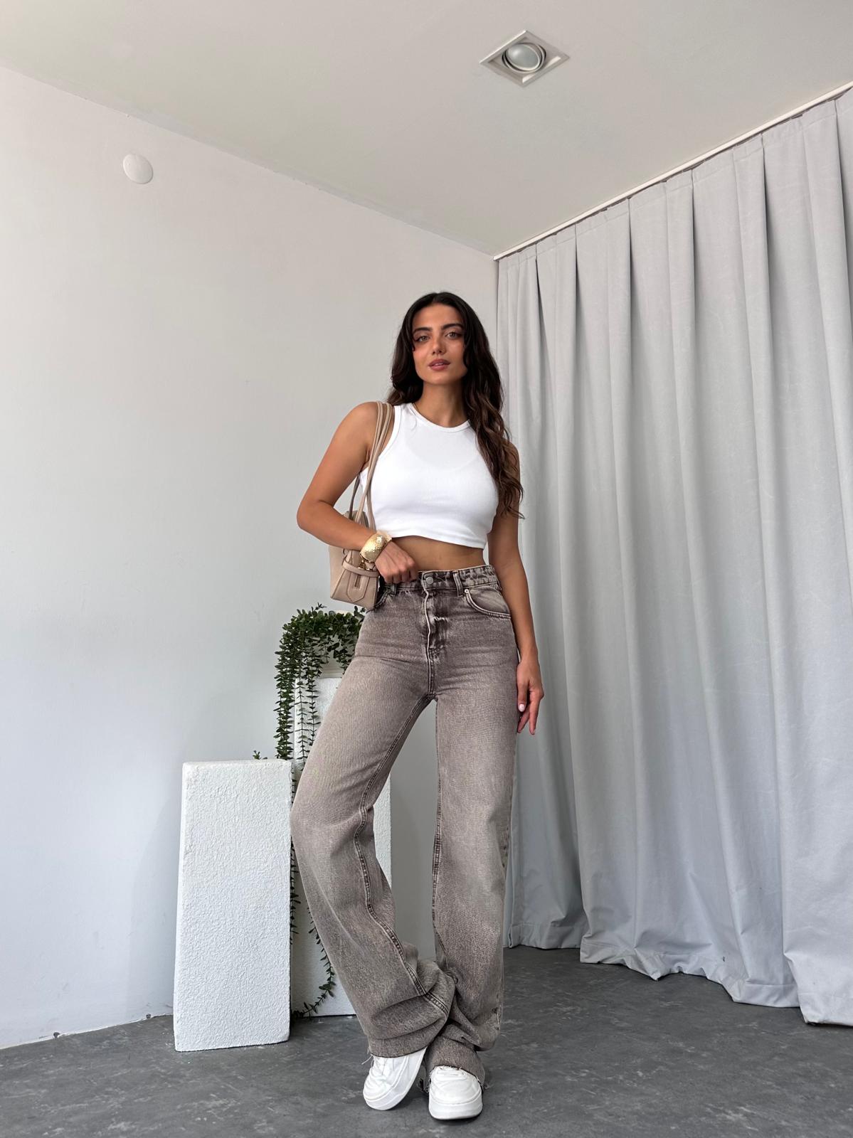Kahve Tint Yıkama Wide Leg Jean - Görsel 4