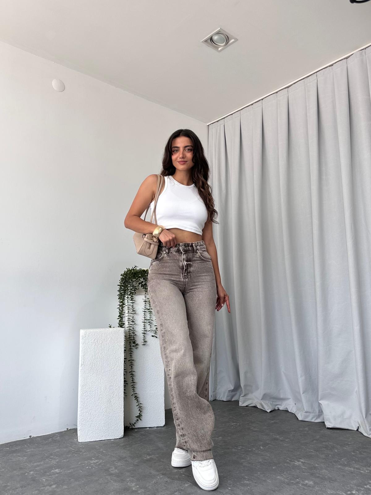 Kahve Tint Yıkama Wide Leg Jean - Görsel 5