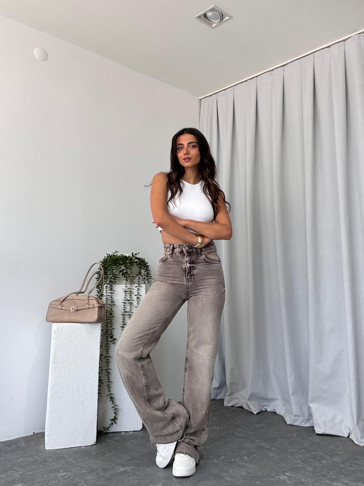 Kahve Tint Yıkama Wide Leg Jean - Görsel 11