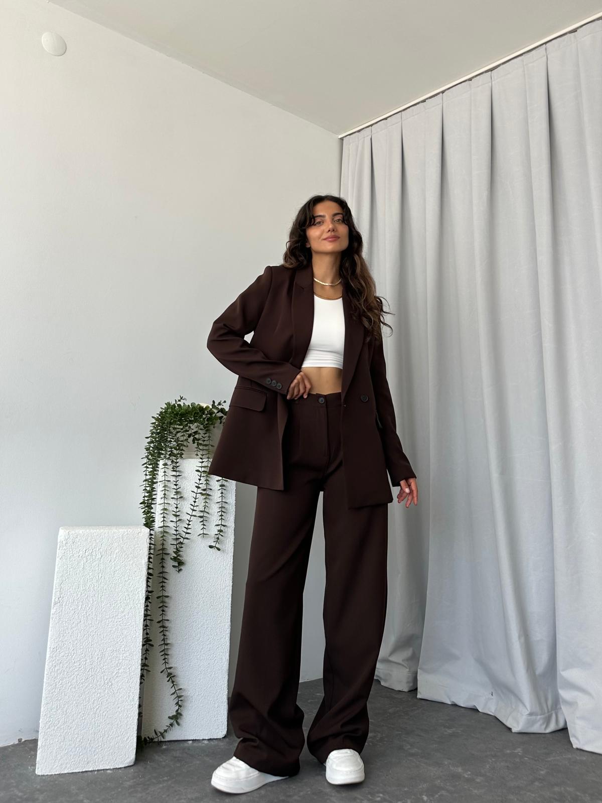 Kadın Kahverengi Oversize Ceket Pantolon Takım