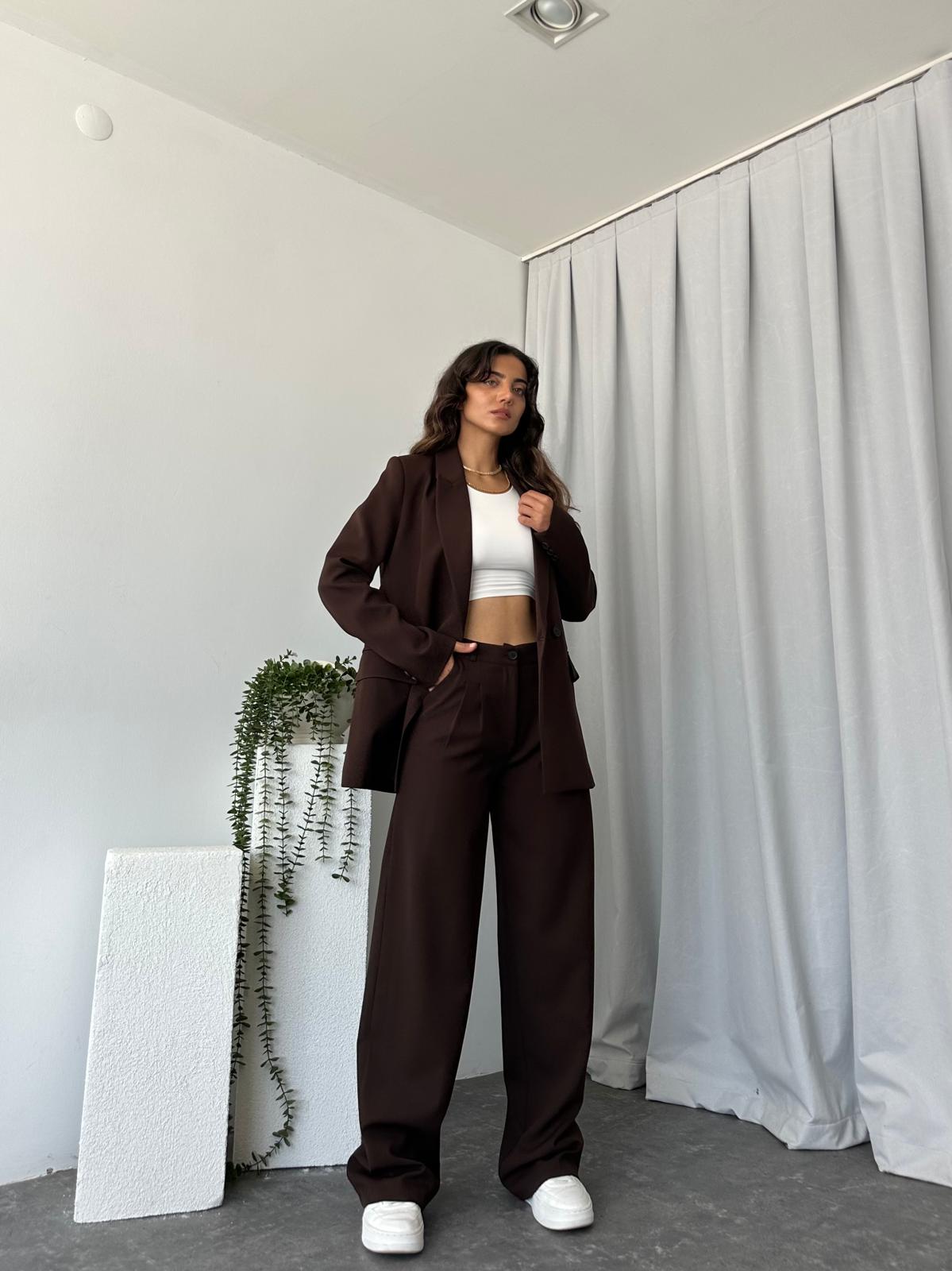 Kadın Kahverengi Oversize Ceket Pantolon Takım - Görsel 2