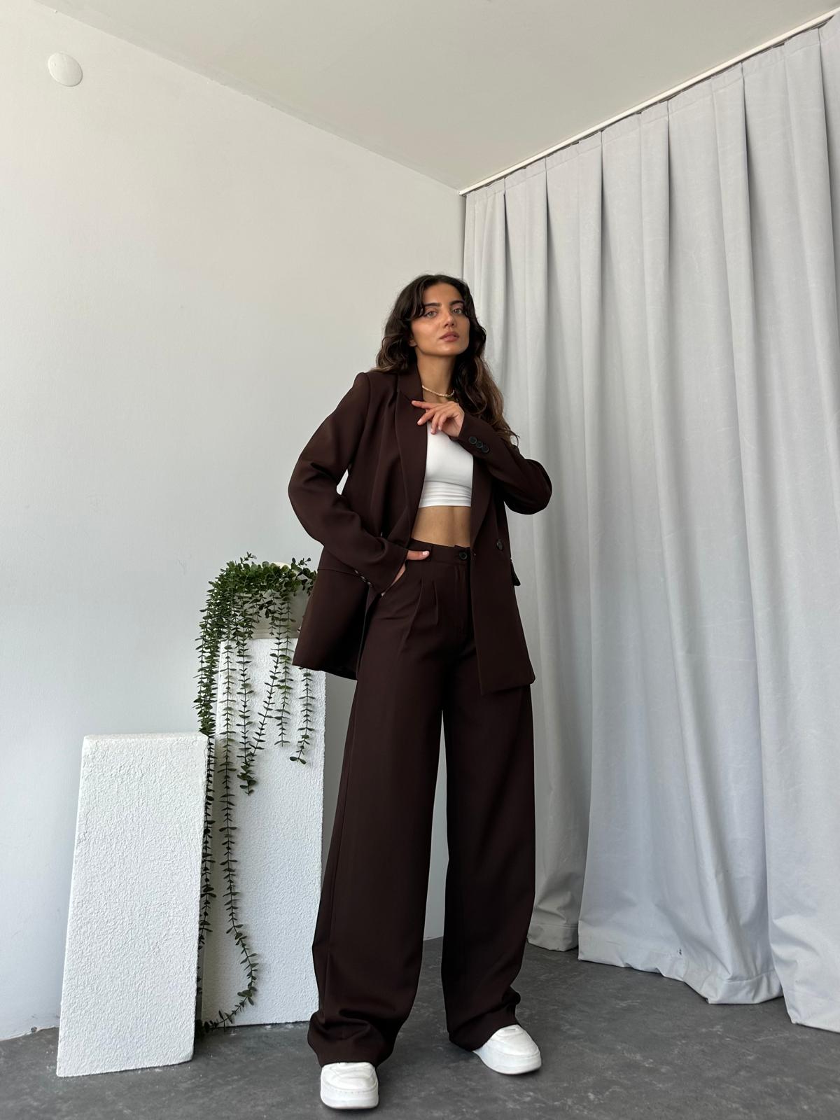 Kadın Kahverengi Oversize Ceket Pantolon Takım - Görsel 4