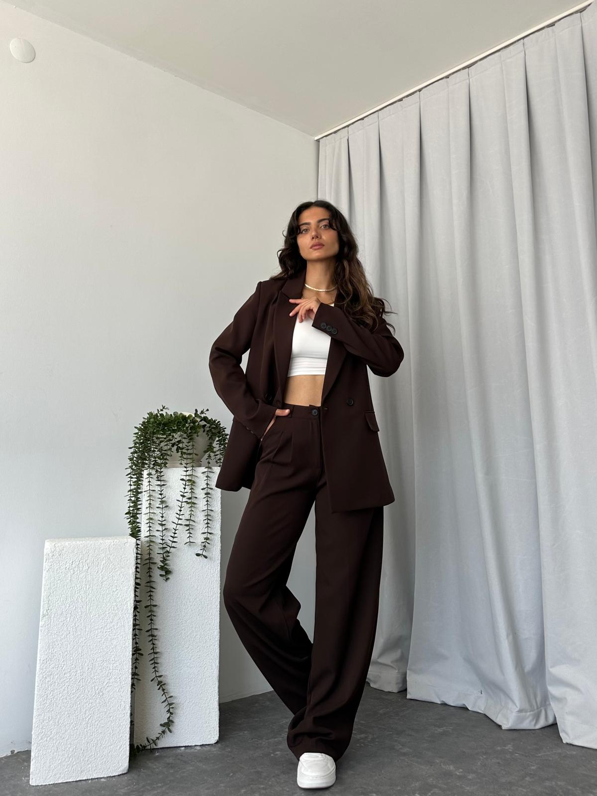 Kadın Kahverengi Oversize Ceket Pantolon Takım - Görsel 5