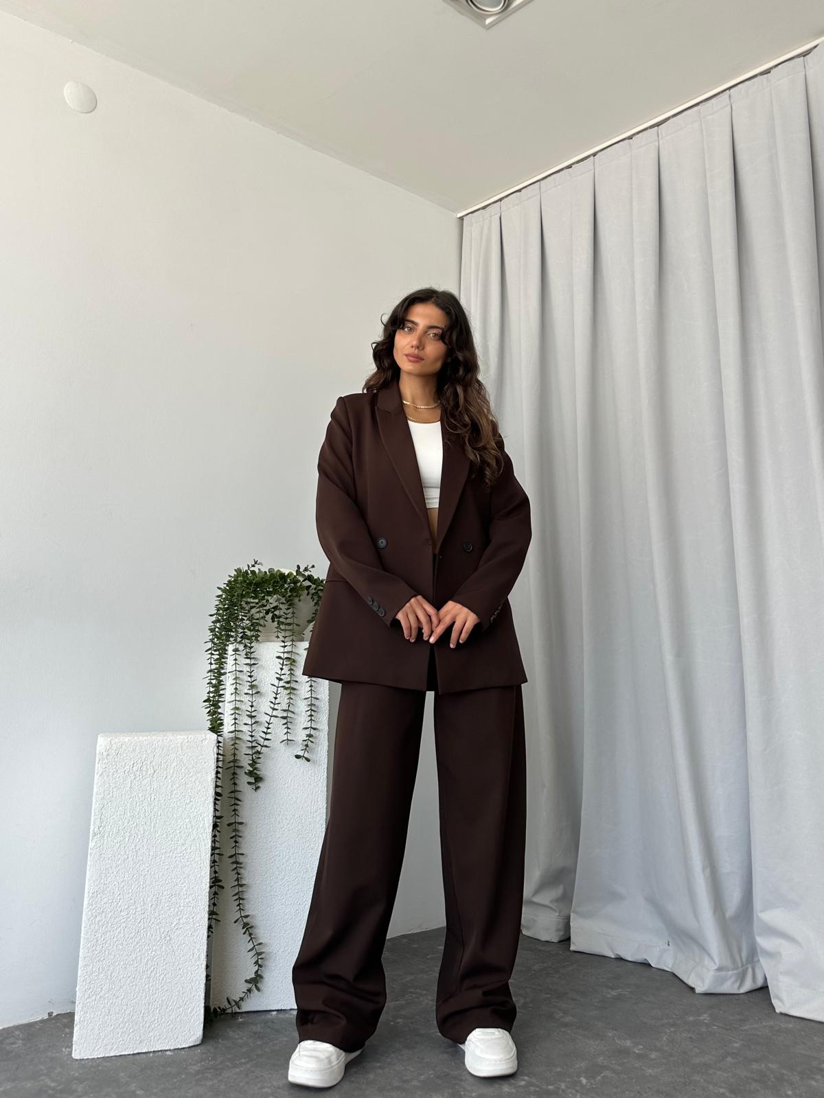 Kadın Kahverengi Oversize Ceket Pantolon Takım - Görsel 6