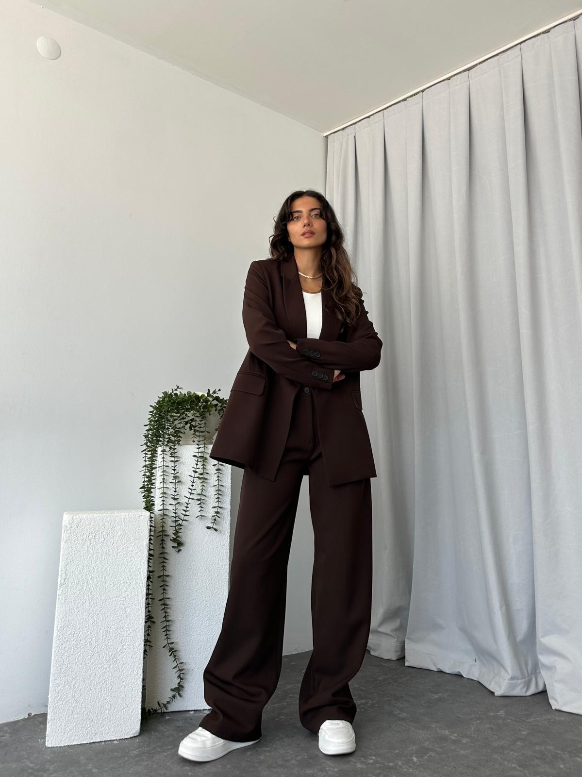 Kadın Kahverengi Oversize Ceket Pantolon Takım - Görsel 7