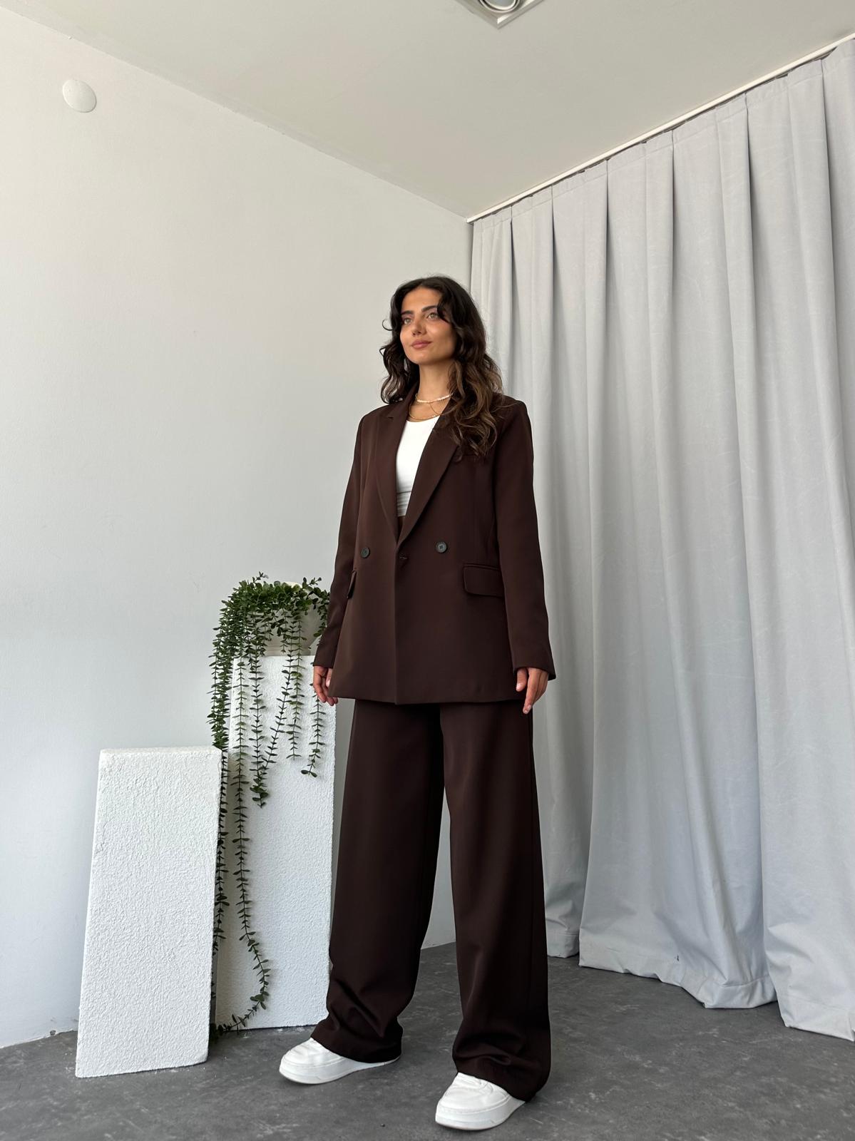 Kadın Kahverengi Oversize Ceket Pantolon Takım - Görsel 8