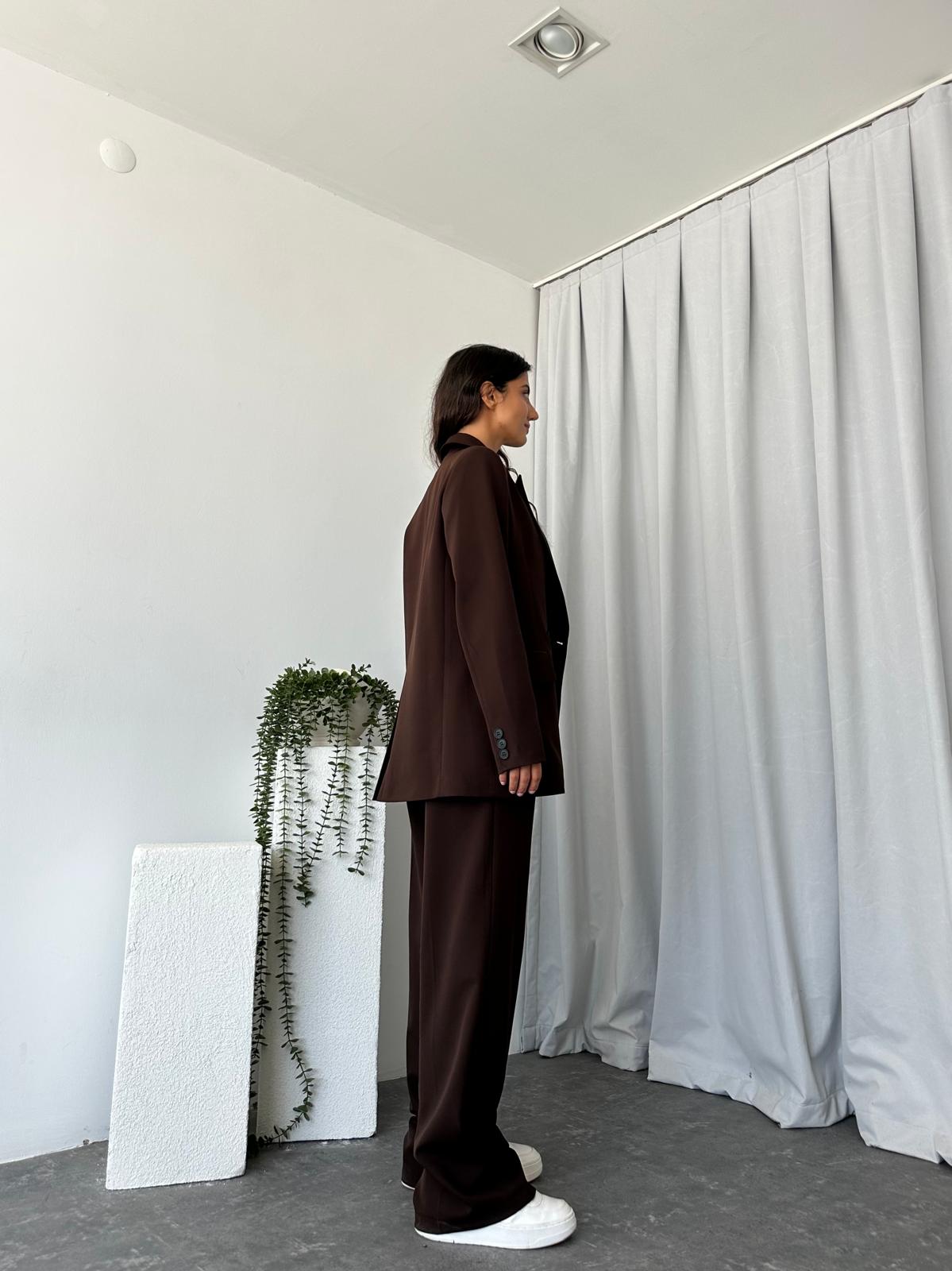 Kadın Kahverengi Oversize Ceket Pantolon Takım - Görsel 9