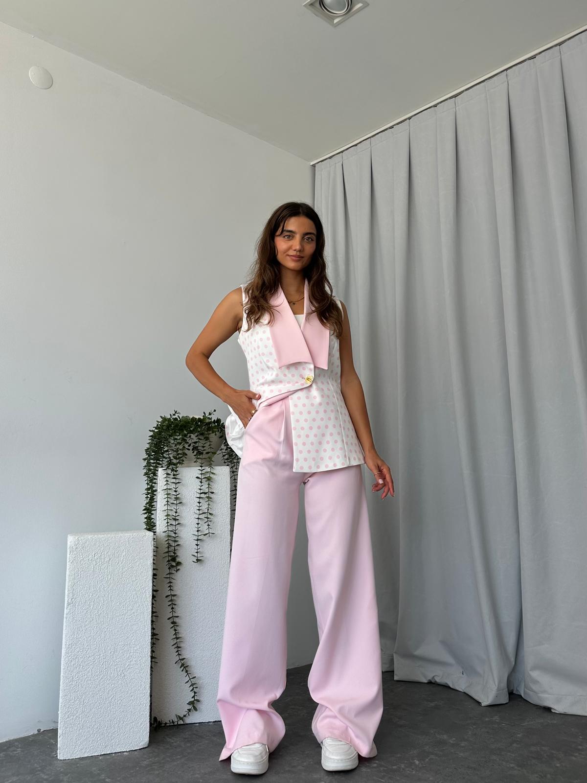 Puantiyeli Pembe Yelek-Pantolon Takım - Görsel 2