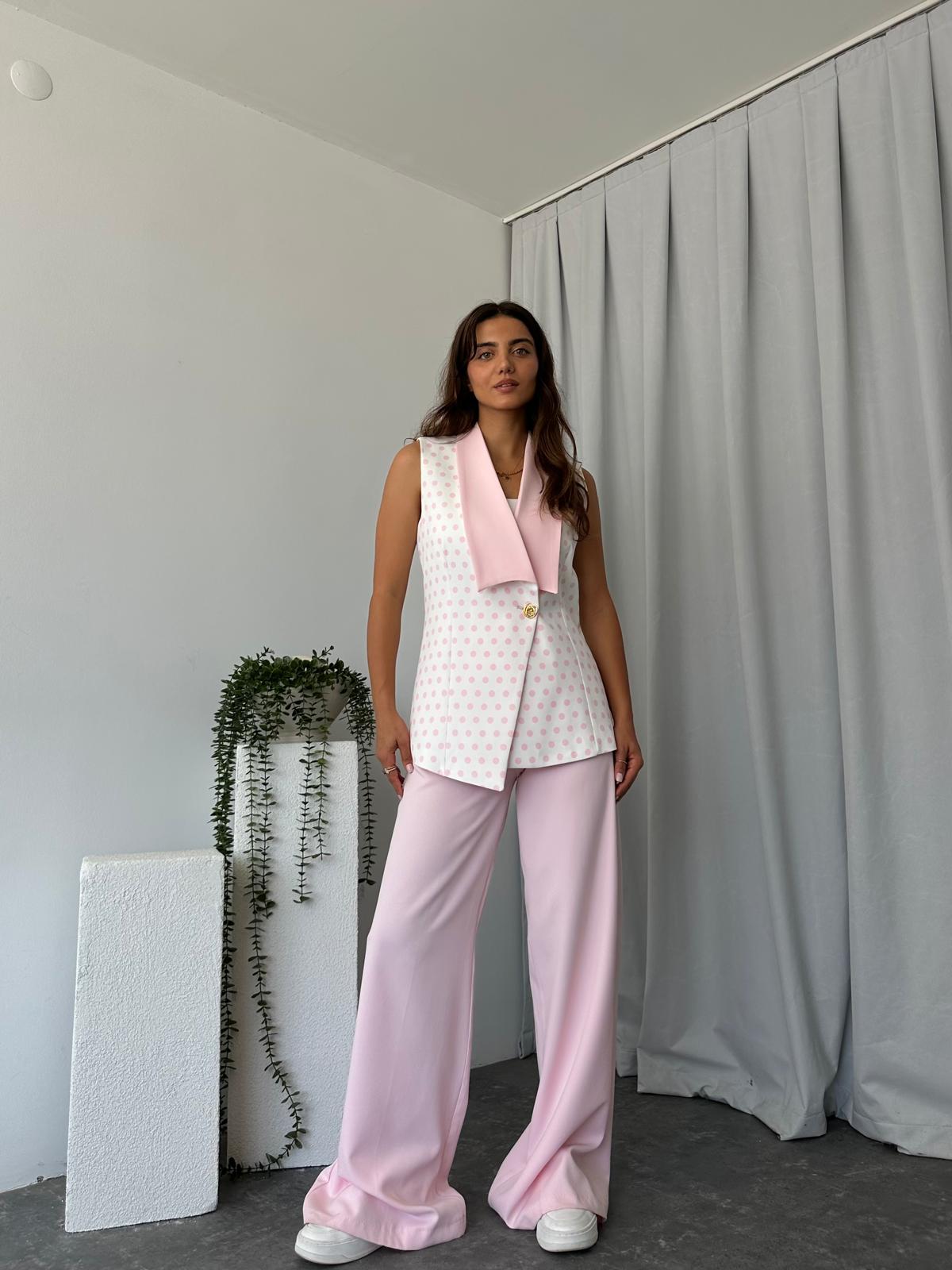 Puantiyeli Pembe Yelek-Pantolon Takım - Görsel 7