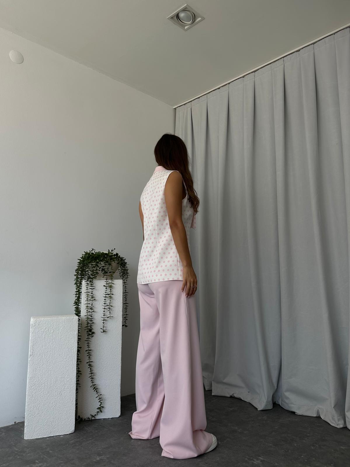 Puantiyeli Pembe Yelek-Pantolon Takım - Görsel 8
