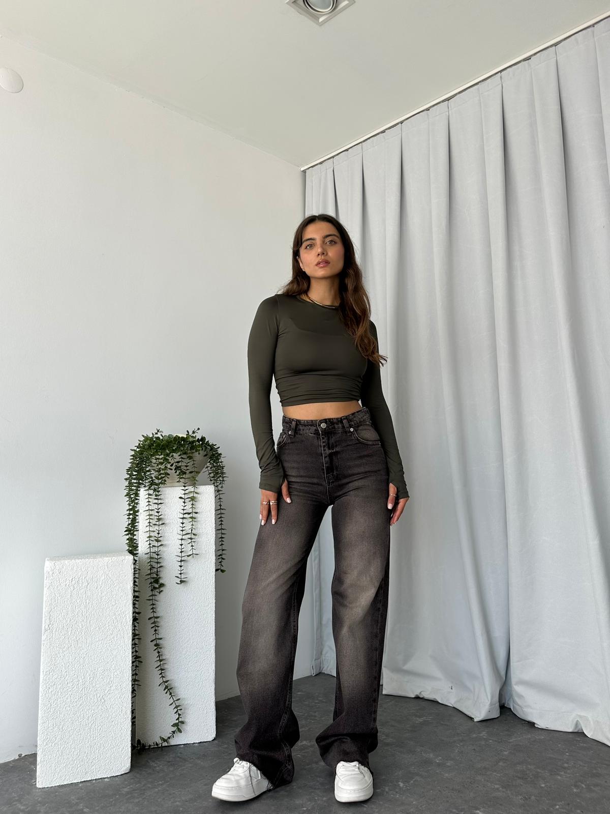 Kadın Koyu Kahve Tint Yıkama Wide Leg Jean - Görsel 3