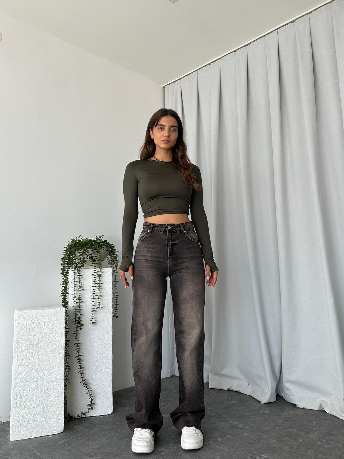 Kadın Koyu Kahve Tint Yıkama Wide Leg Jean - Görsel 4
