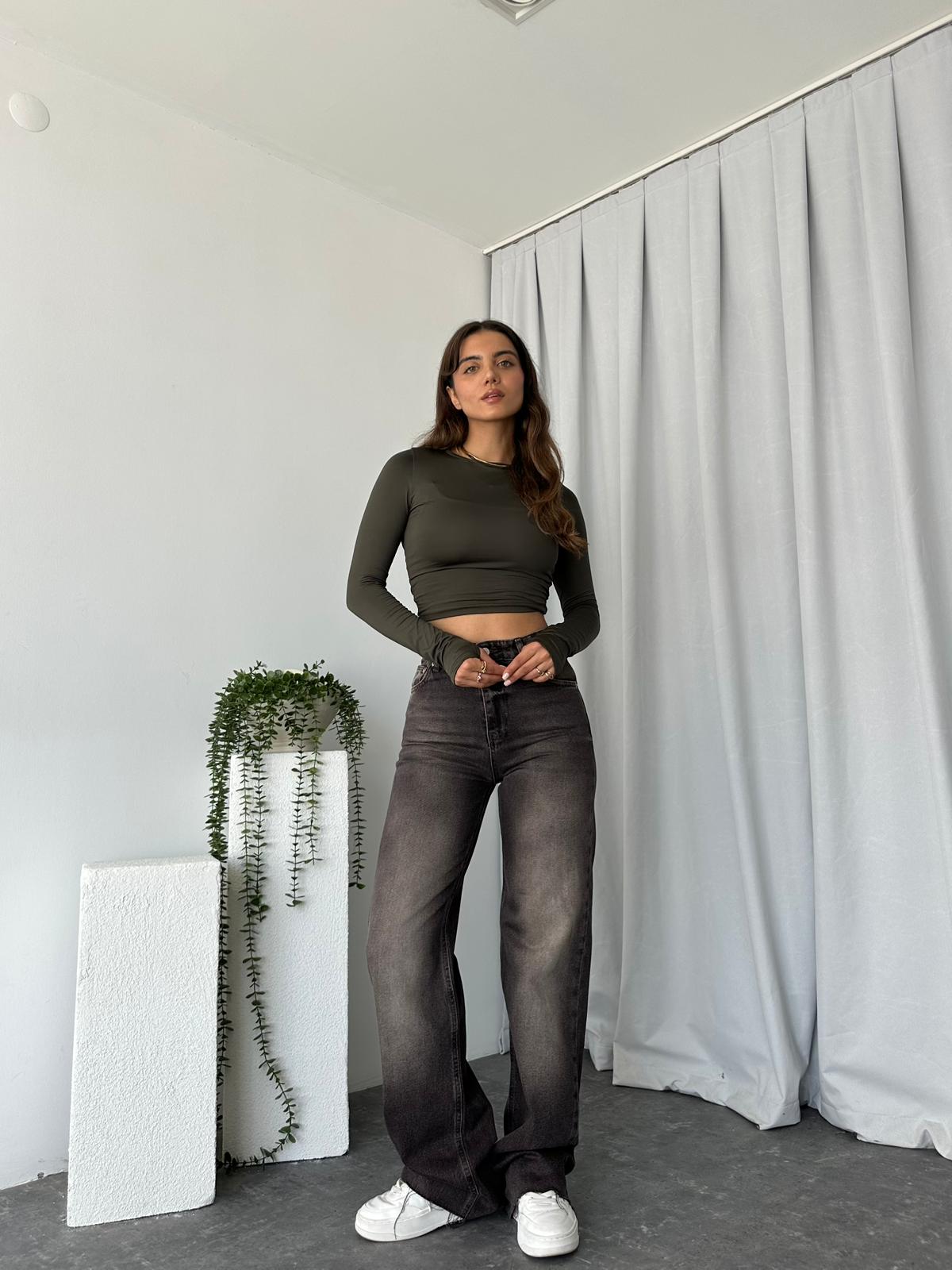 Kadın Koyu Kahve Tint Yıkama Wide Leg Jean - Görsel 5