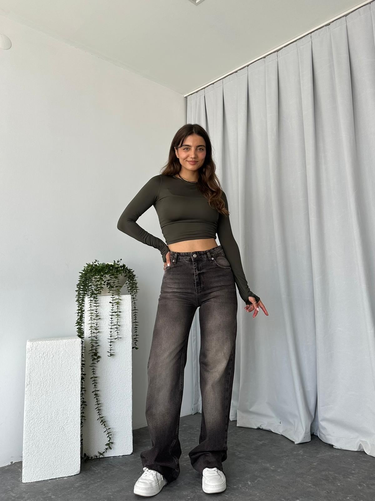 Kadın Koyu Kahve Tint Yıkama Wide Leg Jean - Görsel 6