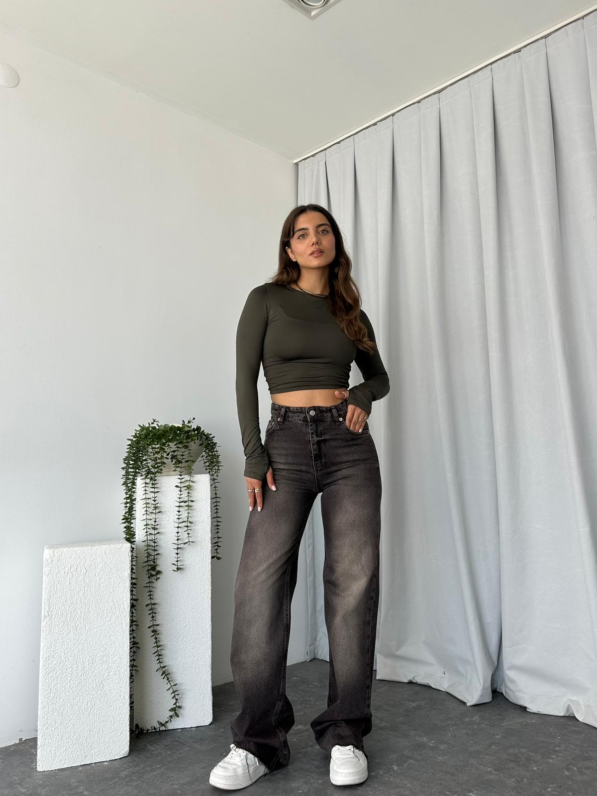 Kadın Koyu Kahve Tint Yıkama Wide Leg Jean - Görsel 7