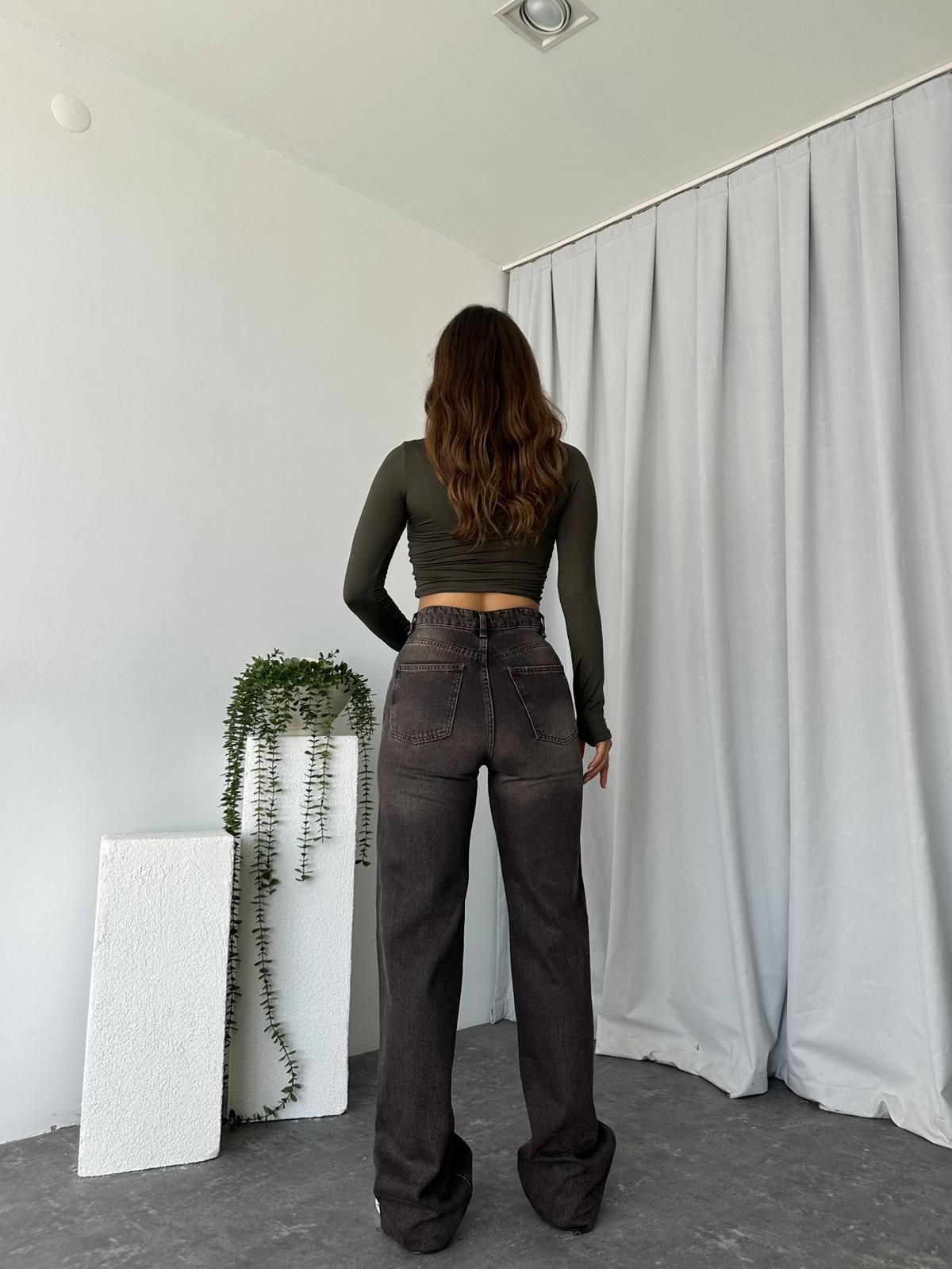 Kadın Koyu Kahve Tint Yıkama Wide Leg Jean - Görsel 8